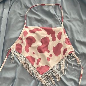 Cow print fringe halter crop NEVER WORN